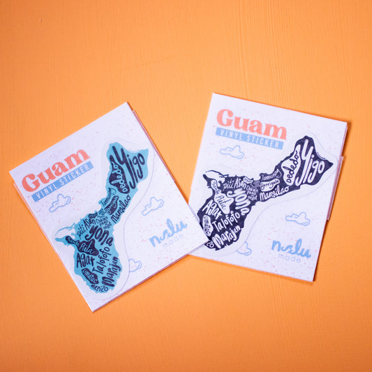 Guam Island Sticker with Villages. Comes in the black and blue. 